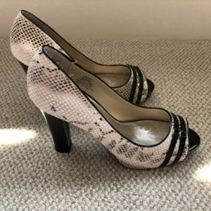 WHBM Faux Snake Skin Peep Toe Pumps